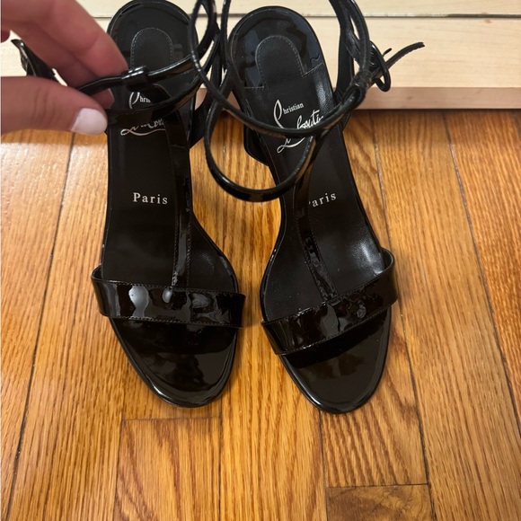 Christian Louboutin Mara 100 Black Patent Sandal Ankle Strap Open Heel Pump - Picture 6 of 13